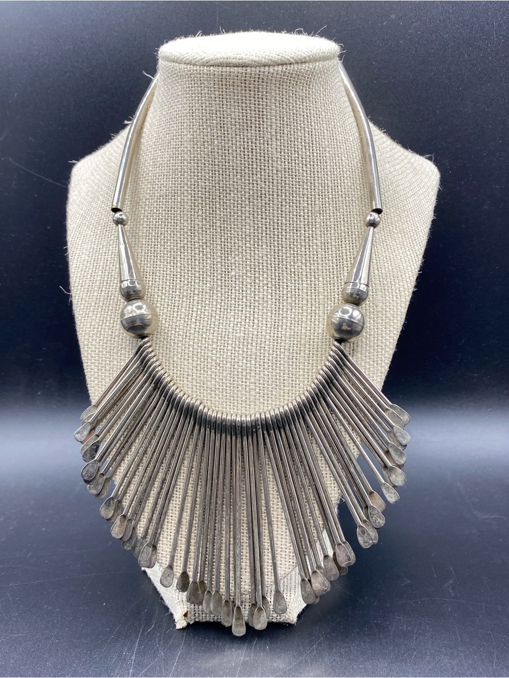 Vtg Tribal Ethnic Spoon Necklace Stainless Steel